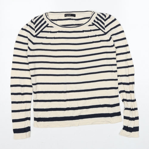 Autograph Womens Ivory Boat Neck Striped Cotton Pullover Jumper Size 8