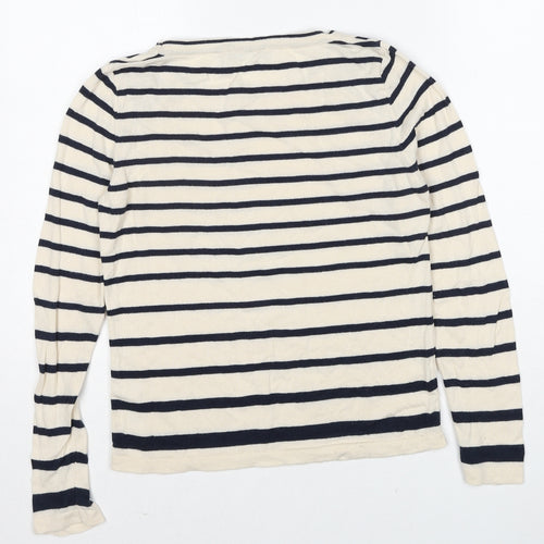 Autograph Womens Ivory Boat Neck Striped Cotton Pullover Jumper Size 8