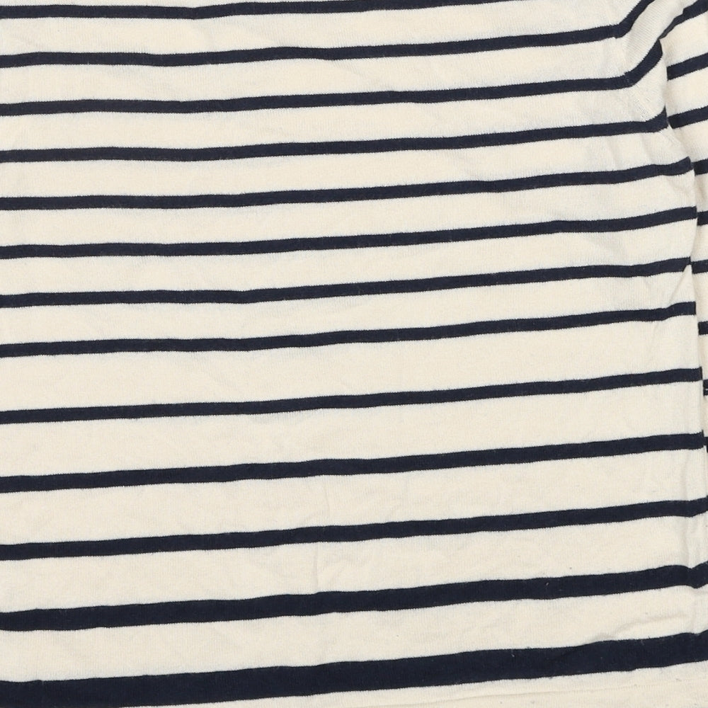 Autograph Womens Ivory Boat Neck Striped Cotton Pullover Jumper Size 8
