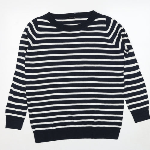 ESMARA Womens Black Round Neck Striped Acrylic Pullover Jumper Size 16 - Size 16-18