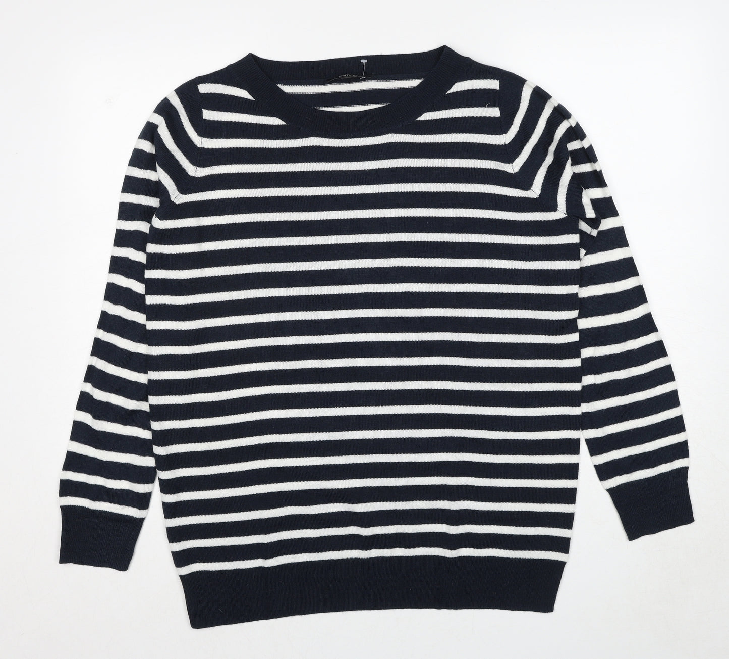 ESMARA Womens Black Round Neck Striped Acrylic Pullover Jumper Size 16 - Size 16-18