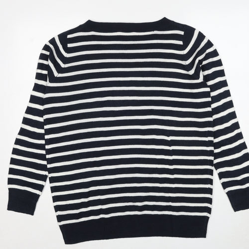 ESMARA Womens Black Round Neck Striped Acrylic Pullover Jumper Size 16 - Size 16-18