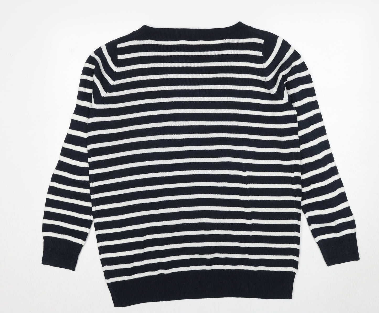 ESMARA Womens Black Round Neck Striped Acrylic Pullover Jumper Size 16 - Size 16-18