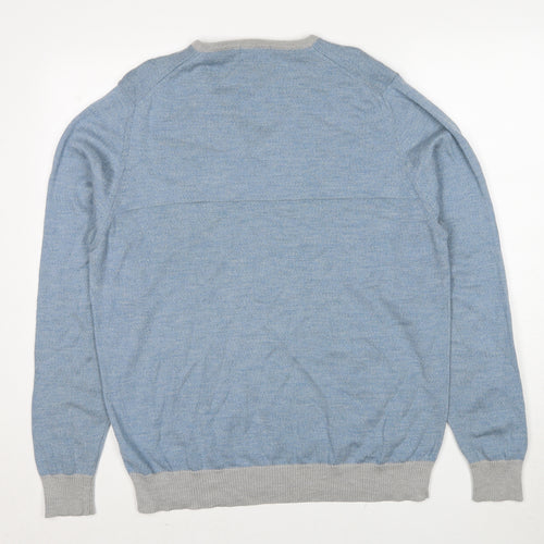 Autograph Mens Blue V-Neck Wool Pullover Jumper Size L Long Sleeve