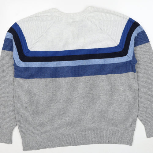 Gap Mens Grey Round Neck Striped Polyester Pullover Jumper Size XL Long Sleeve