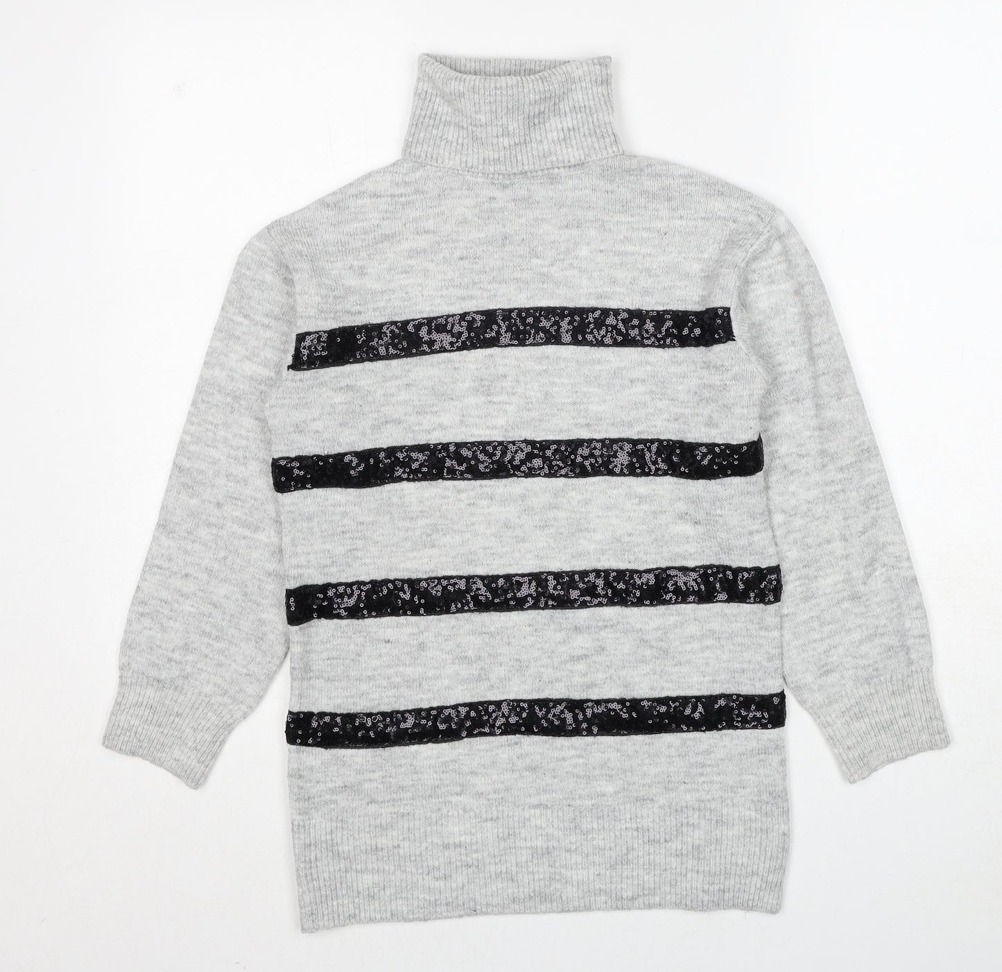 Fig & Basil Womens Grey Roll Neck Striped Acrylic Pullover Jumper Size 8