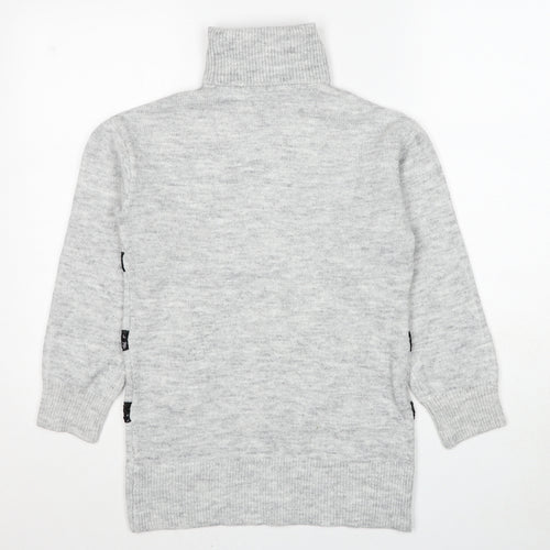 Fig & Basil Womens Grey Roll Neck Striped Acrylic Pullover Jumper Size 8