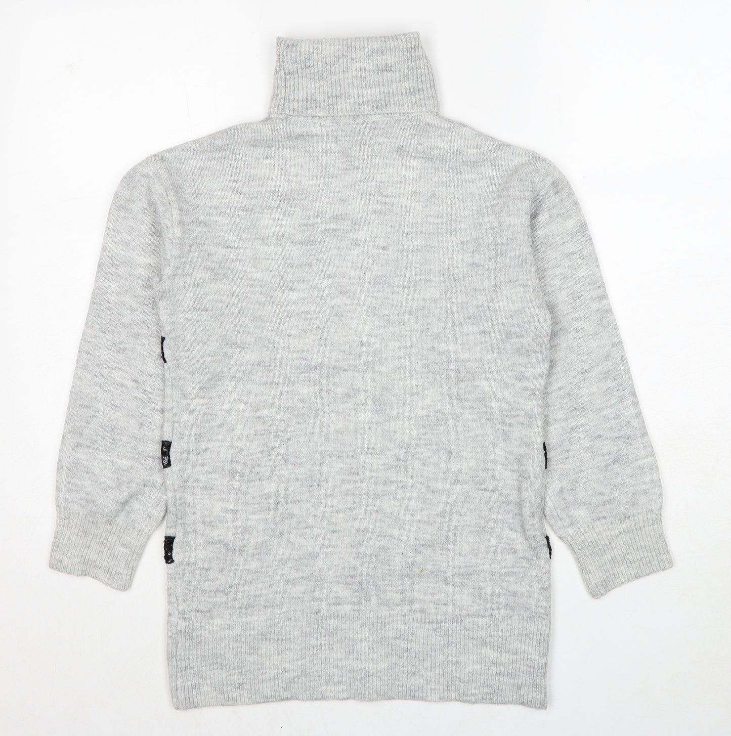 Fig & Basil Womens Grey Roll Neck Striped Acrylic Pullover Jumper Size 8