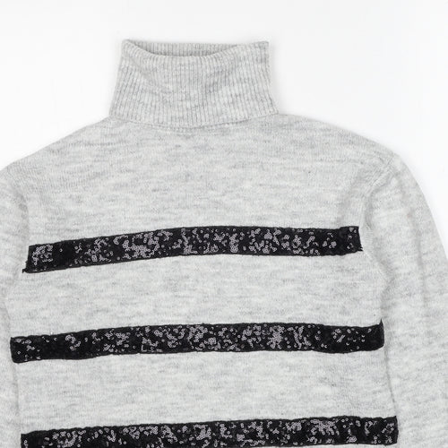 Fig & Basil Womens Grey Roll Neck Striped Acrylic Pullover Jumper Size 8