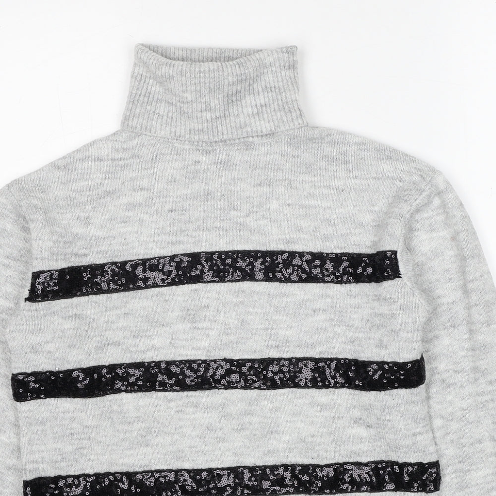 Fig & Basil Womens Grey Roll Neck Striped Acrylic Pullover Jumper Size 8