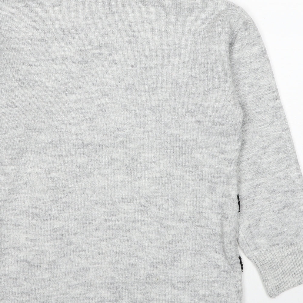 Fig & Basil Womens Grey Roll Neck Striped Acrylic Pullover Jumper Size 8