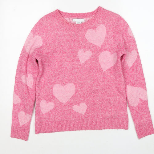 Cupcakes and Cashmere Womens Pink Round Neck Geometric Polyester Pullover Jumper Size XS - Love Heart