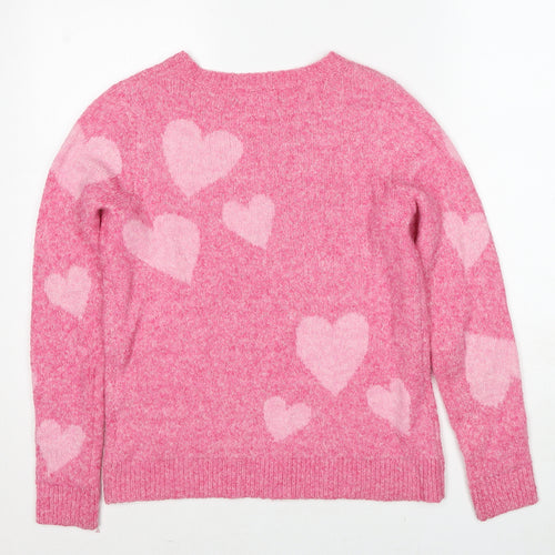 Cupcakes and Cashmere Womens Pink Round Neck Geometric Polyester Pullover Jumper Size XS - Love Heart