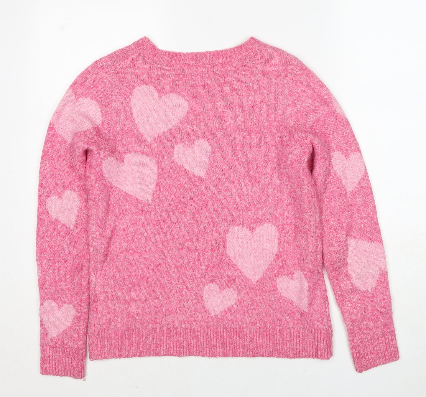 Cupcakes and Cashmere Womens Pink Round Neck Geometric Polyester Pullover Jumper Size XS - Love Heart