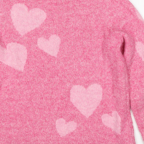 Cupcakes and Cashmere Womens Pink Round Neck Geometric Polyester Pullover Jumper Size XS - Love Heart