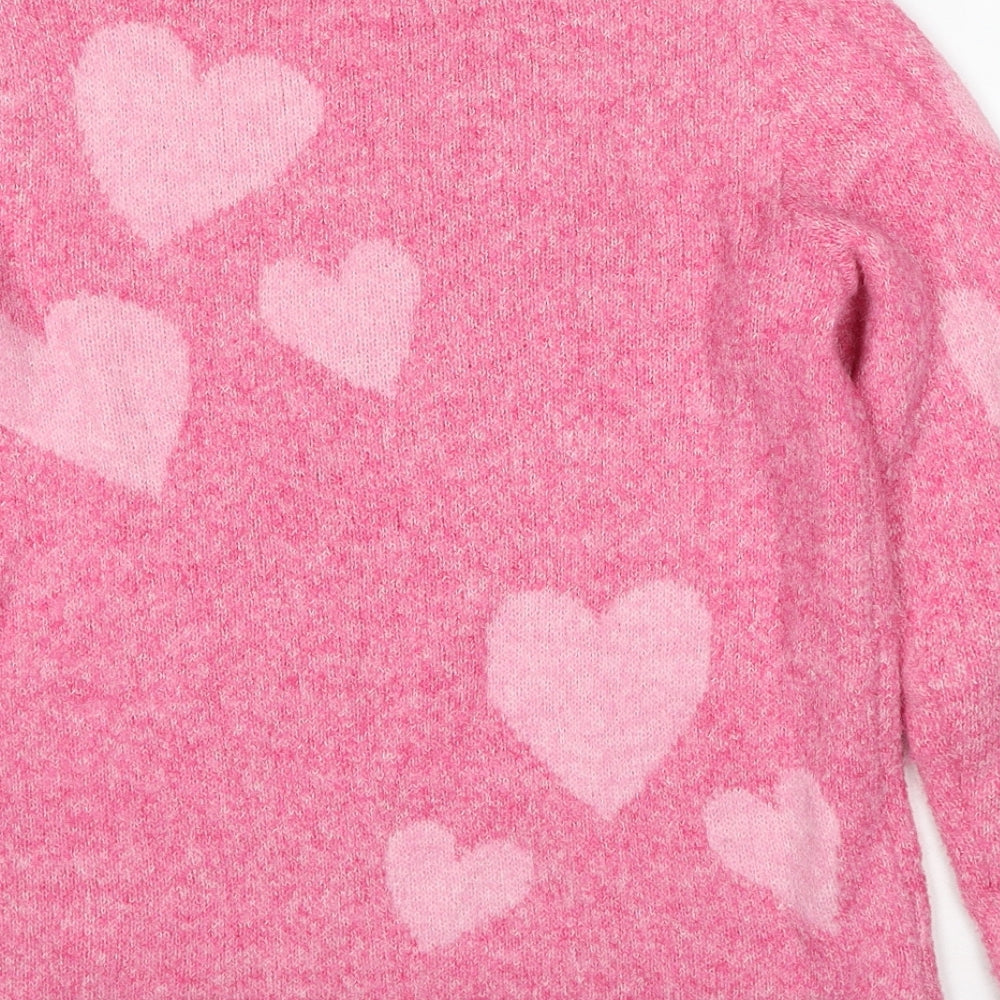 Cupcakes and Cashmere Womens Pink Round Neck Geometric Polyester Pullover Jumper Size XS - Love Heart