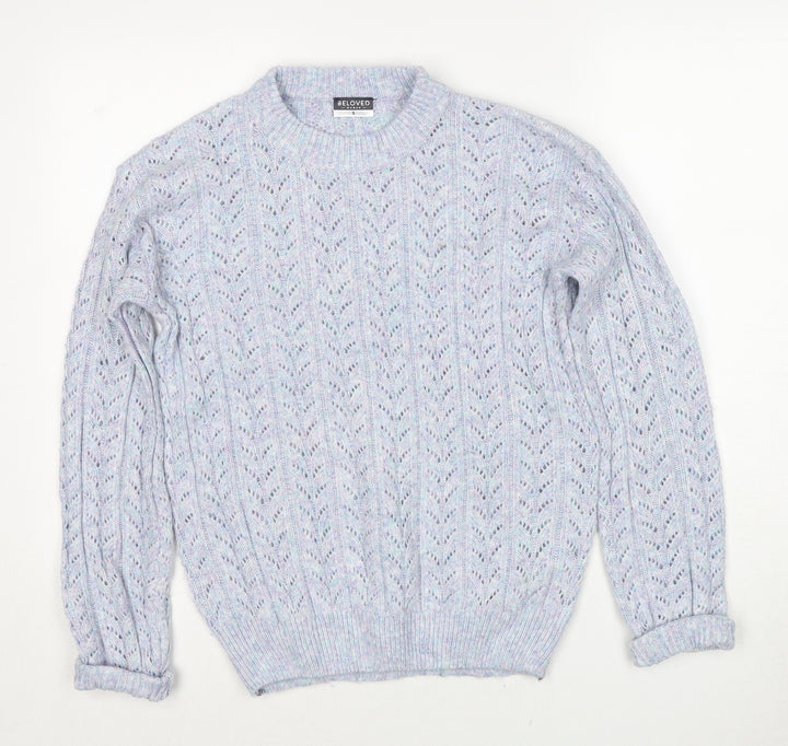 Beloved Womens Blue Round Neck Acrylic Pullover Jumper Size S