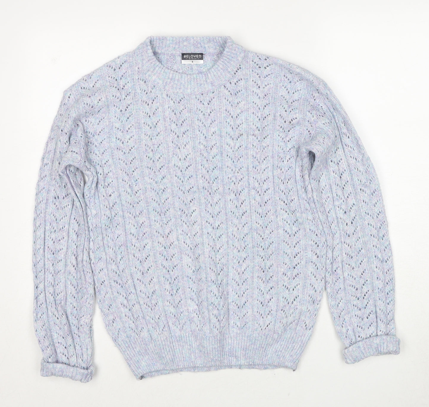 Beloved Womens Blue Round Neck Acrylic Pullover Jumper Size S