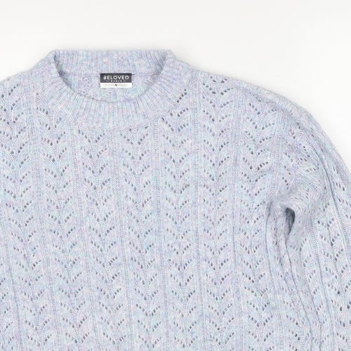 Beloved Womens Blue Round Neck Acrylic Pullover Jumper Size S