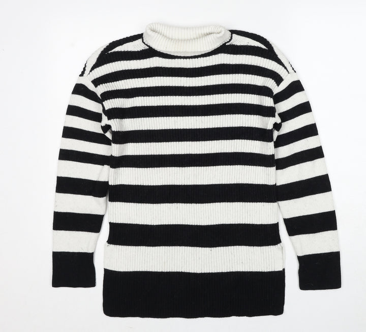 Marks and Spencer Womens Multicoloured Roll Neck Striped Cotton Pullover Jumper Size S - Side Slits