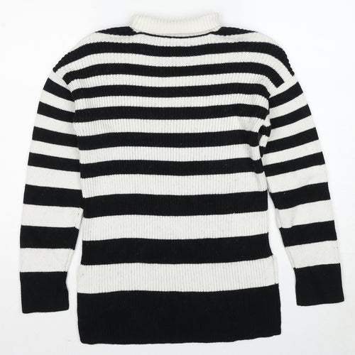 Marks and Spencer Womens Multicoloured Roll Neck Striped Cotton Pullover Jumper Size S - Side Slits
