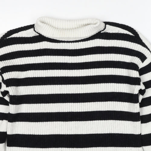 Marks and Spencer Womens Multicoloured Roll Neck Striped Cotton Pullover Jumper Size S - Side Slits