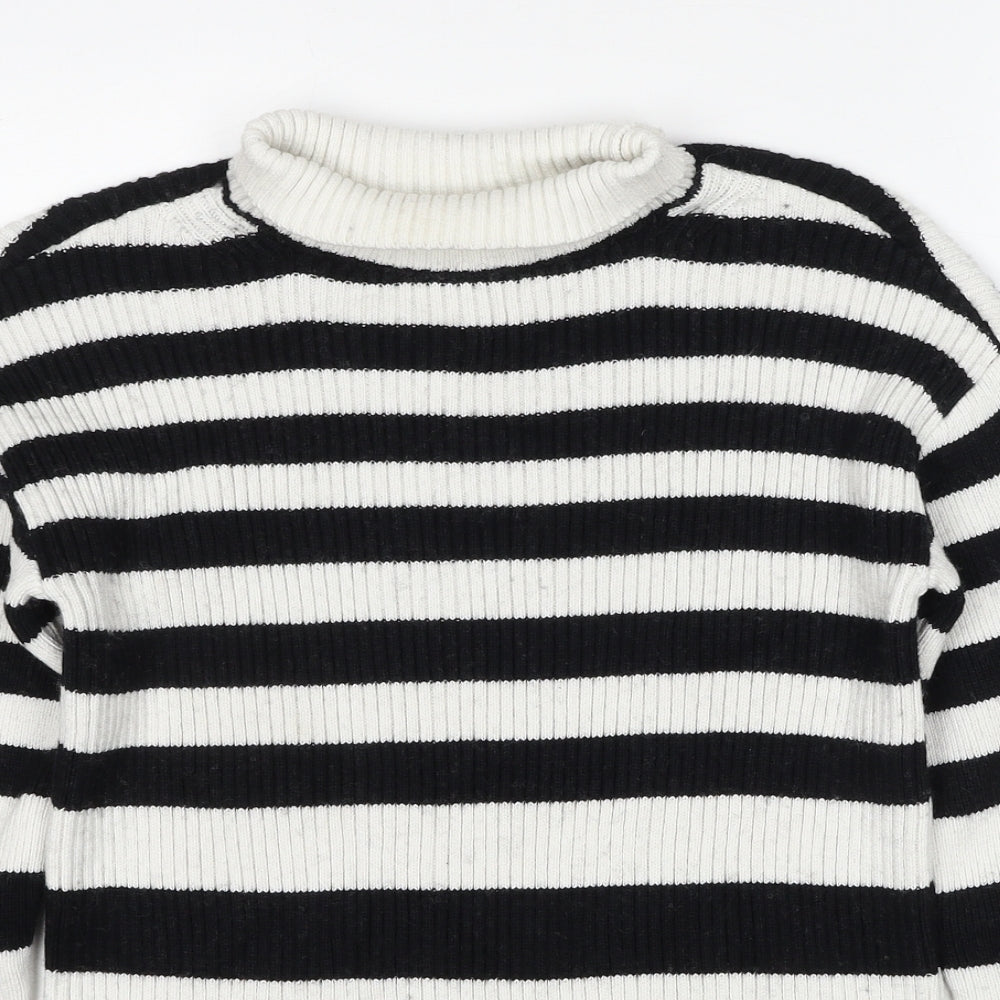 Marks and Spencer Womens Multicoloured Roll Neck Striped Cotton Pullover Jumper Size S - Side Slits