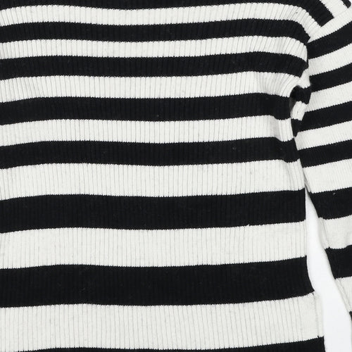Marks and Spencer Womens Multicoloured Roll Neck Striped Cotton Pullover Jumper Size S - Side Slits