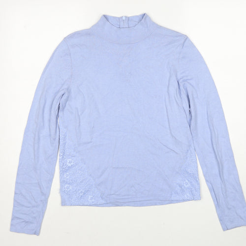 Coast Womens Blue High Neck Polyamide Pullover Jumper Size S - Lace Detail