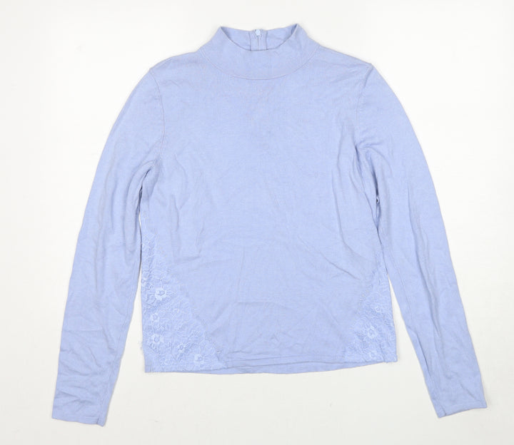 Coast Womens Blue High Neck Polyamide Pullover Jumper Size S - Lace Detail