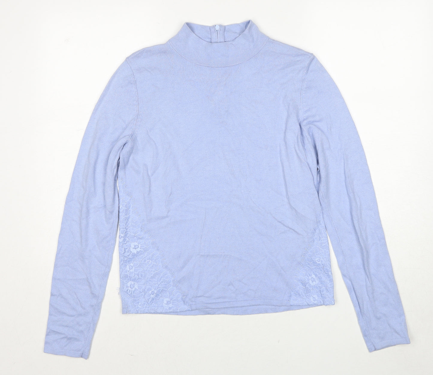 Coast Womens Blue High Neck Polyamide Pullover Jumper Size S - Lace Detail