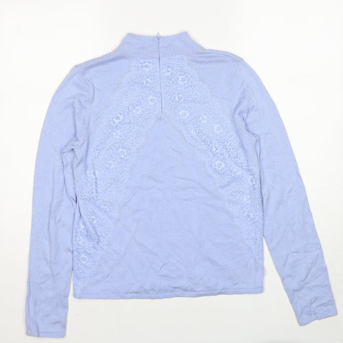 Coast Womens Blue High Neck Polyamide Pullover Jumper Size S - Lace Detail