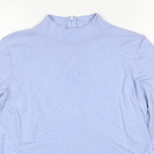 Coast Womens Blue High Neck Polyamide Pullover Jumper Size S - Lace Detail