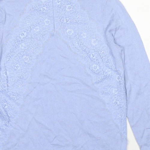 Coast Womens Blue High Neck Polyamide Pullover Jumper Size S - Lace Detail