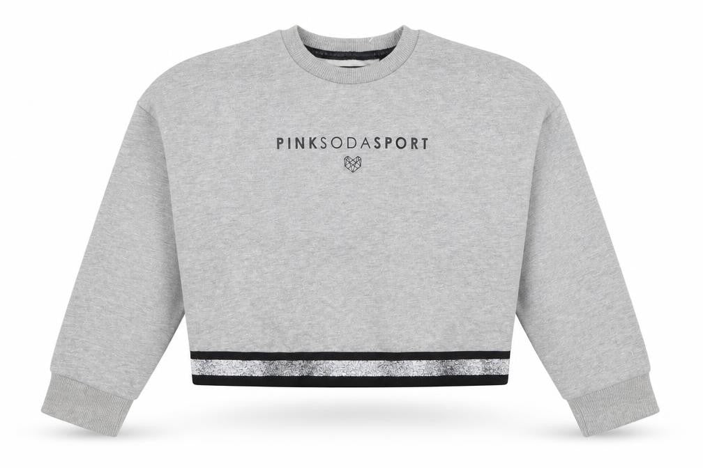 Front view of Pink Soda women’s grey cotton pullover sweatshirt, size UK 8, pullover