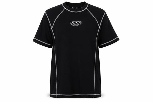 Front view of ASOS women’s black cotton t-shirt dress, size UK 10, round neck pullover