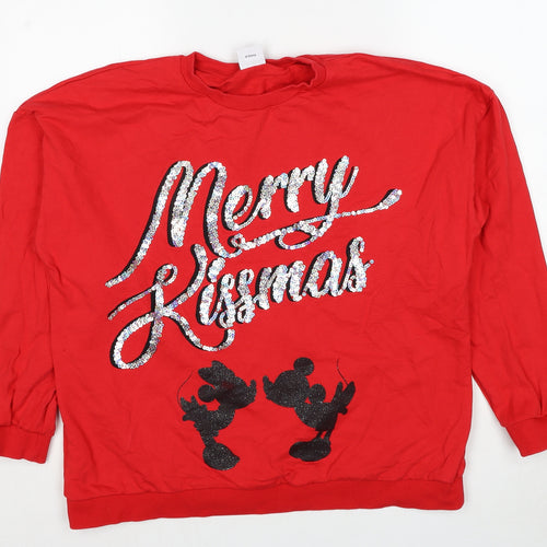 Disney Womens Red Cotton Pullover Sweatshirt Size 18 Pullover - Mickey Minnie Mouse Merry Kissmas