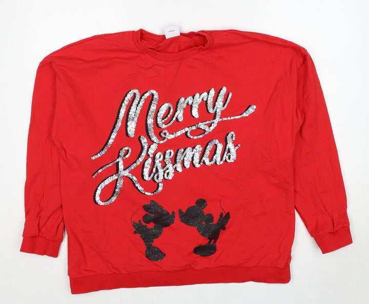 Disney Womens Red Cotton Pullover Sweatshirt Size 18 Pullover - Mickey Minnie Mouse Merry Kissmas