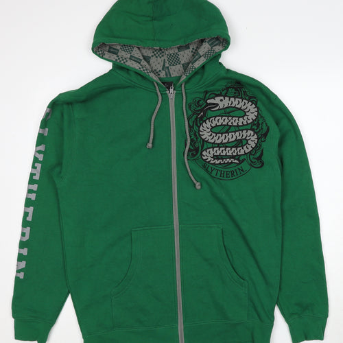 Harry Potter Mens Green Cotton Full Zip Hoodie Size M - Slytherin