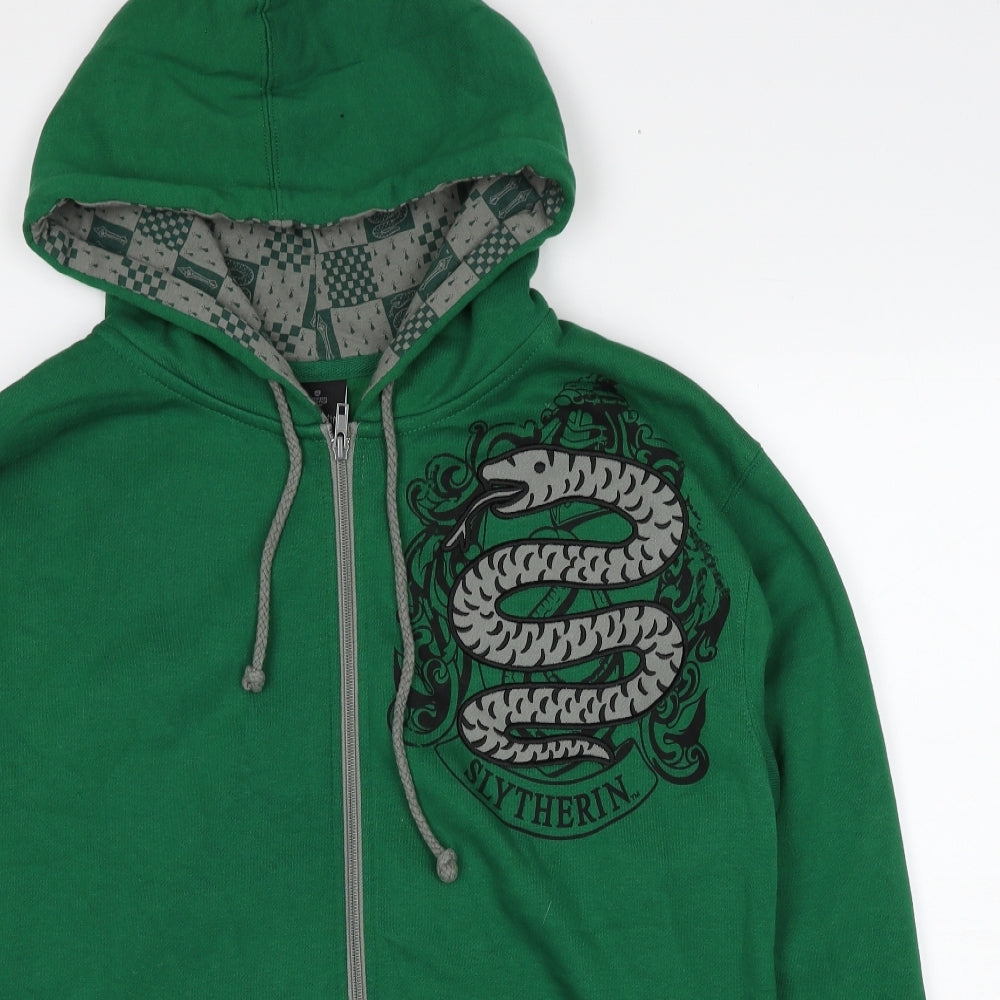 Harry Potter Mens Green Cotton Full Zip Hoodie Size M - Slytherin