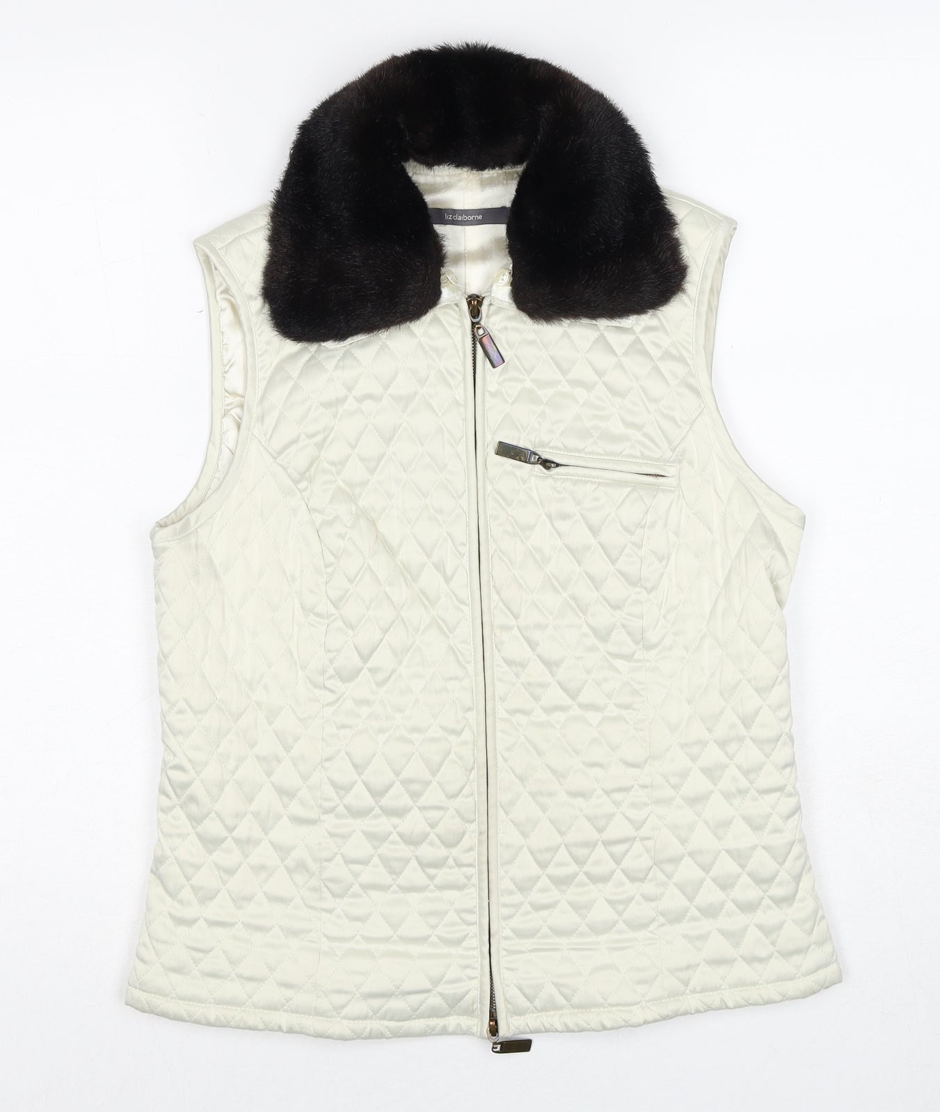 Liz Claiborne Womens Ivory Gilet Jacket Size S Zip