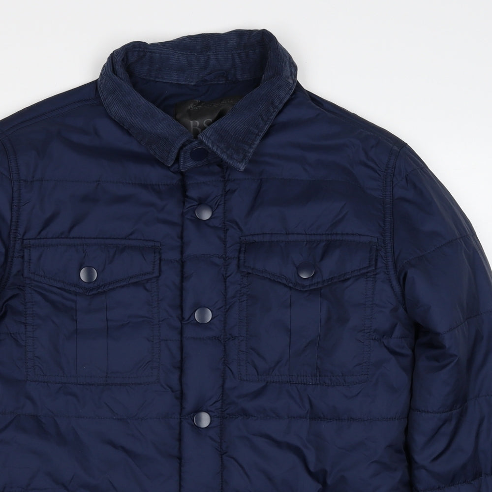 BS Quality Apparel Mens Blue Quilted Jacket Size S Zip