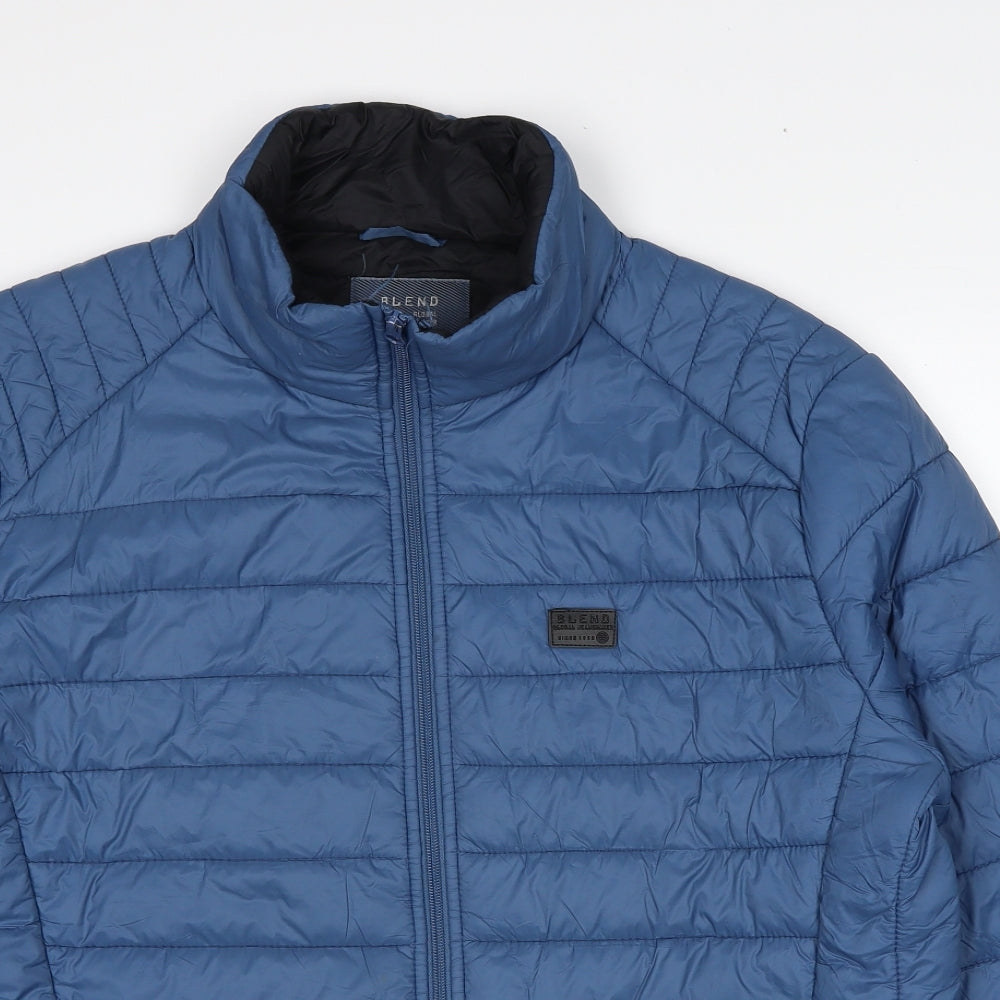 Blend Mens Blue Quilted Jacket Size XL Zip