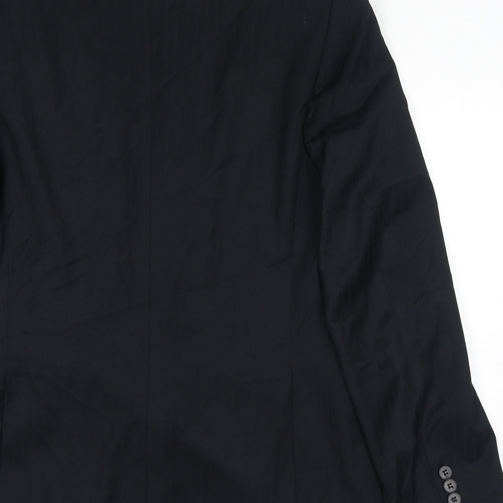 Topman Mens Black Striped Polyester Jacket Suit Jacket Size 40 Regular