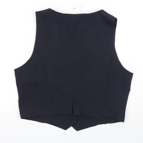 Topshop Womens Blue Check Polyester Jacket Suit Waistcoat Size 12