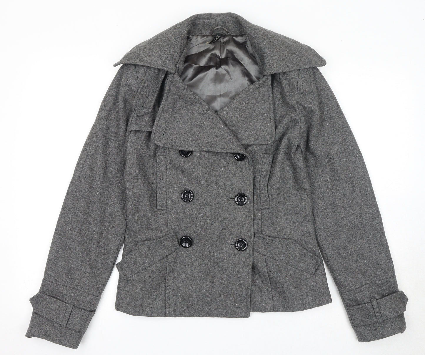Topshop Womens Grey Pea Coat Coat Size 12 Button
