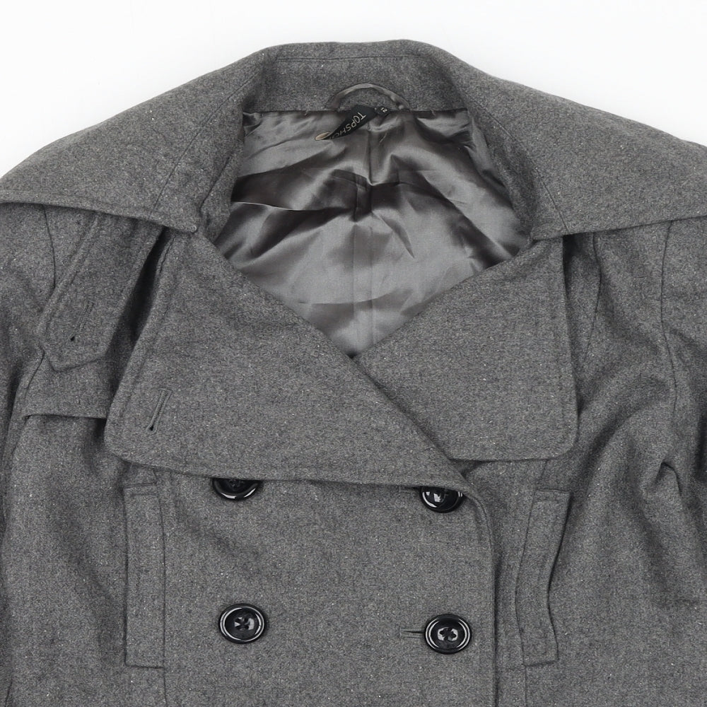 Topshop Womens Grey Pea Coat Coat Size 12 Button