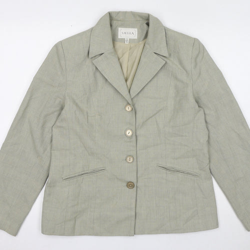 Sasha Womens Beige Geometric Jacket Blazer Size 14 Button
