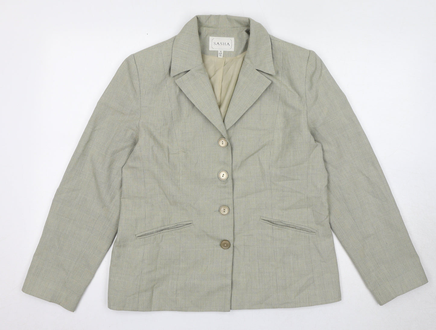 Sasha Womens Beige Geometric Jacket Blazer Size 14 Button