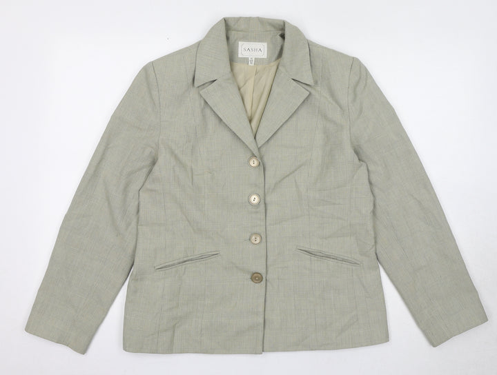 Sasha Womens Beige Geometric Jacket Blazer Size 14 Button